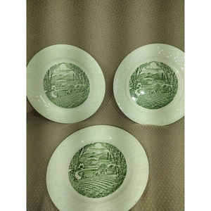 homer laughlin 6" plates farm plowing scene lot of 3